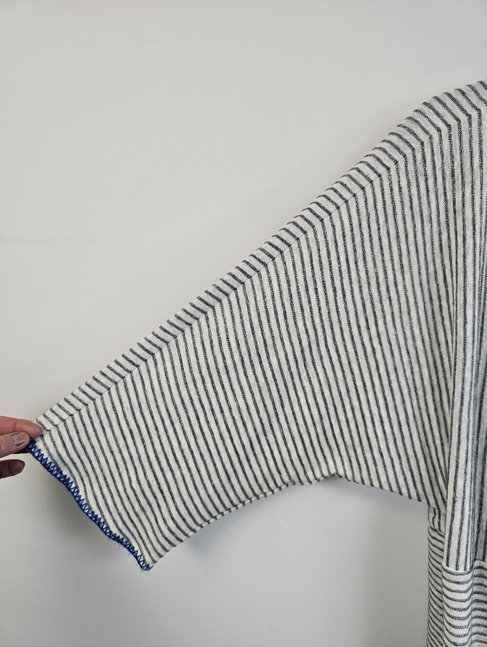 Sundance Freya Yarn Dyed Linen Blend Faux Wrap Striped Whipstitch Blouse - Picture 3 of 8